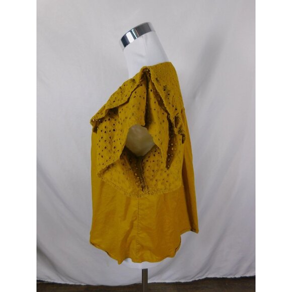 A New Day Mustard Eyelet Ruffle Sleeve Top Boho Witch M - Picture 5 of 12